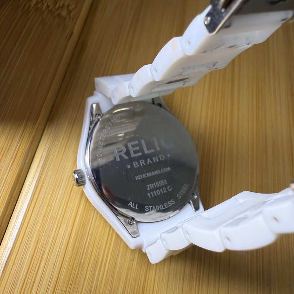 Relic by Fossil White Plastic + Metal Chronograph Watch w Crystals ZR15551, 38mm - Picture 5 of 5